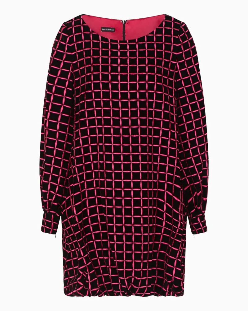 Emporio Armani Kurzes Samtkleid mit gesticktem Karo-Muster Pink