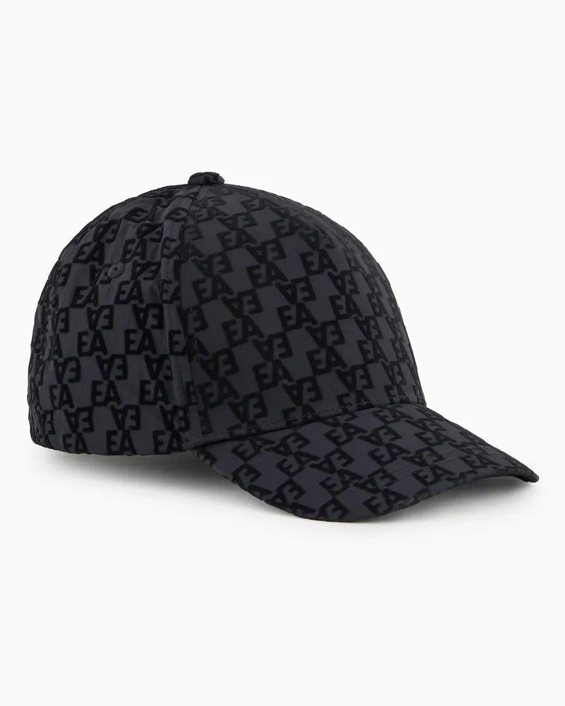 Emporio Armani Baseballcap mit geflocktem Allover-Lettering Marineblau