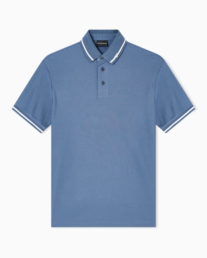 Emporio Armani Poloshirt aus Pikee mit Mikro-Adler am Saum und als Stickerei Hellblau