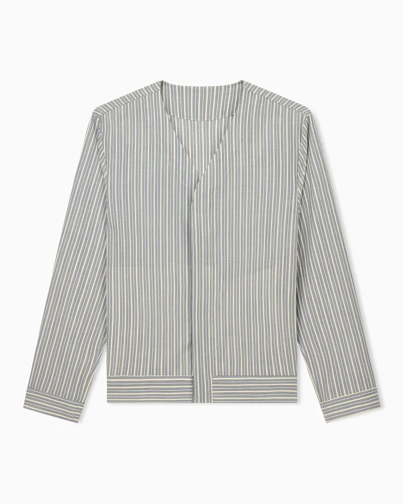 Emporio Armani Gestreiftes Blouson-Hemd aus Schurwolle mit V-Ausschnitt Gemustert