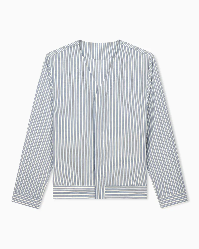 Emporio Armani Gestreiftes Blouson-Hemd aus Schurwolle mit V-Ausschnitt Gemustert