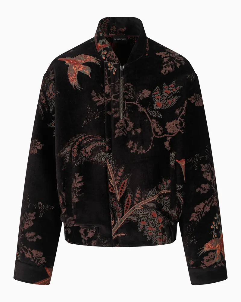 Emporio Armani Blouson aus Damast-Chenille mit Chinoiserie-Muster Blau