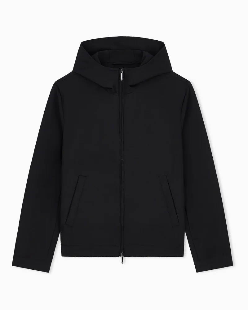 Emporio Armani Regular Fit Blousonjacke aus Seersucker mit Daunenfüllung Schwarz