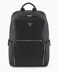 Emporio Armani Asv Rucksack aus Neu Aufbereitetem Saffiano-leder mit Adler-plakette Schwarz