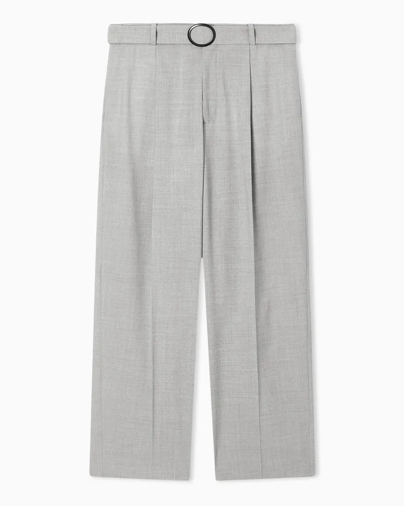 Emporio Armani Hose aus natürlichem Wollstretch mit Bundfalten und Gürtel Grau