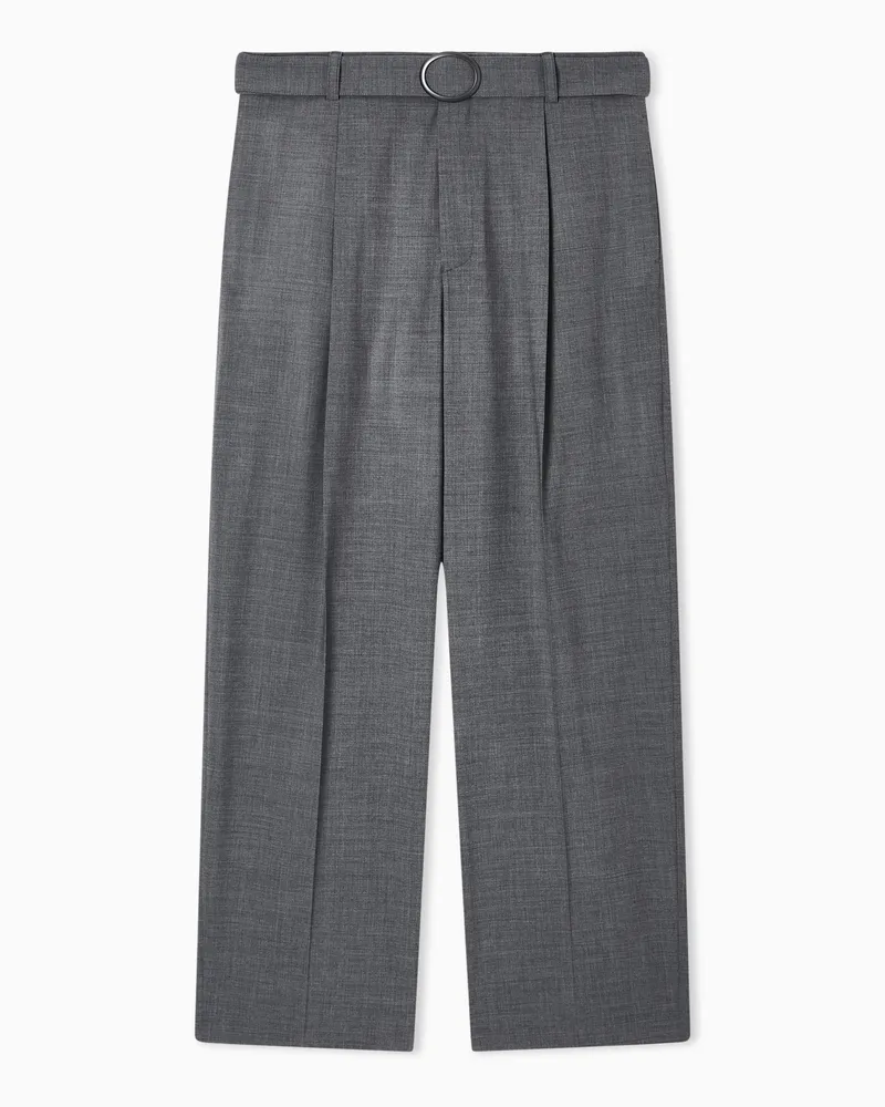 Emporio Armani Hose aus natürlichem Wollstretch mit Bundfalten und Gürtel Grau