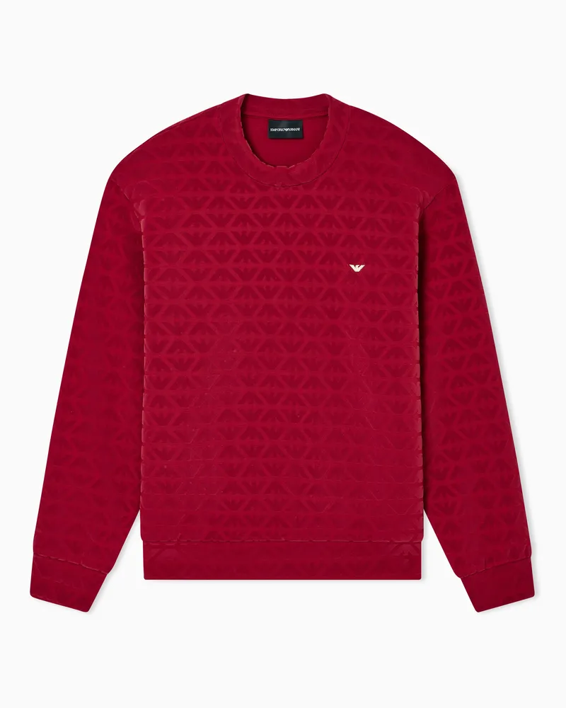 Emporio Armani Sweatshirt aus doppellagigem Jersey mit durchgehendem, beflocktem Adler-Muster zum Mondneujahr Rot