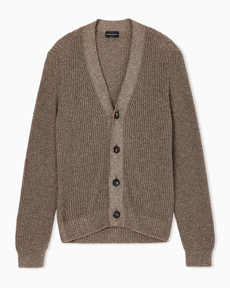 Emporio Armani Cardigan aus Lurex-Strick im Halbpatentmuster Beige