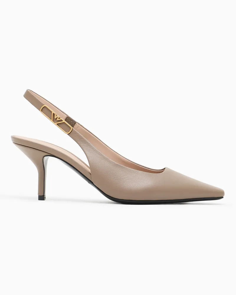Emporio Armani Slingback-Pumps aus Nappaleder mit Adler-Plakette Braun