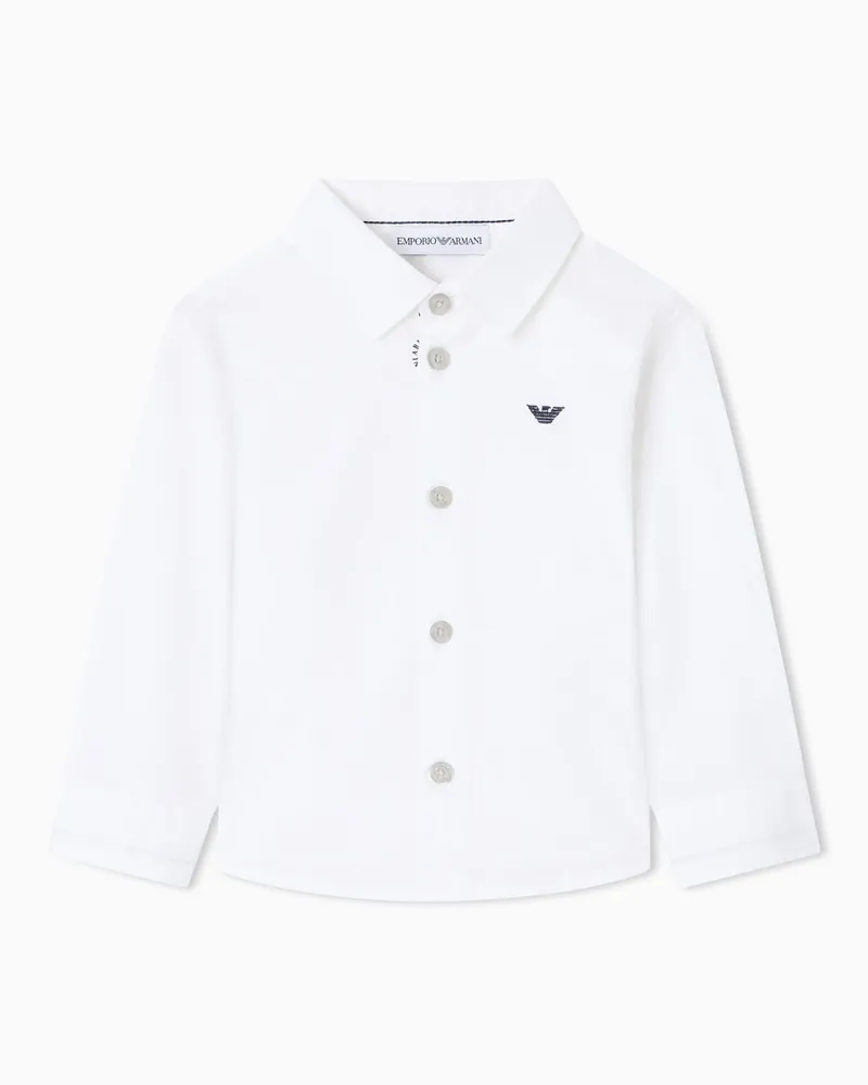 Emporio Armani Hemd aus Baumwollstretch mit Adler-Stickerei Weiß