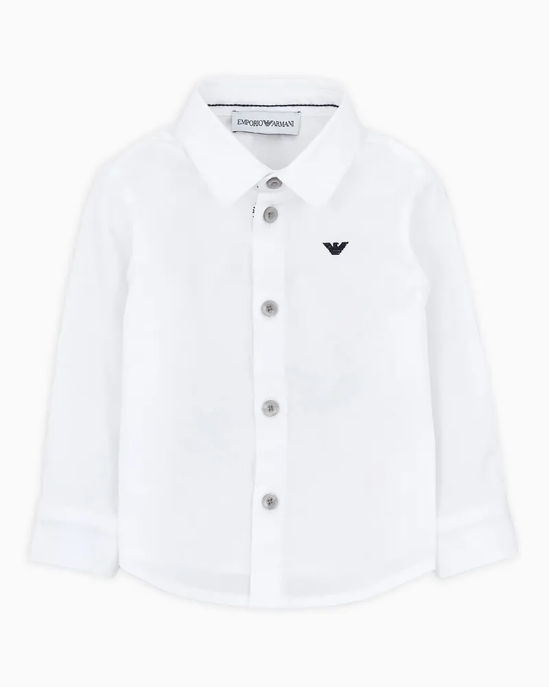 Emporio Armani Hemd aus Baumwollstretch mit Adler-Stickerei Weiß