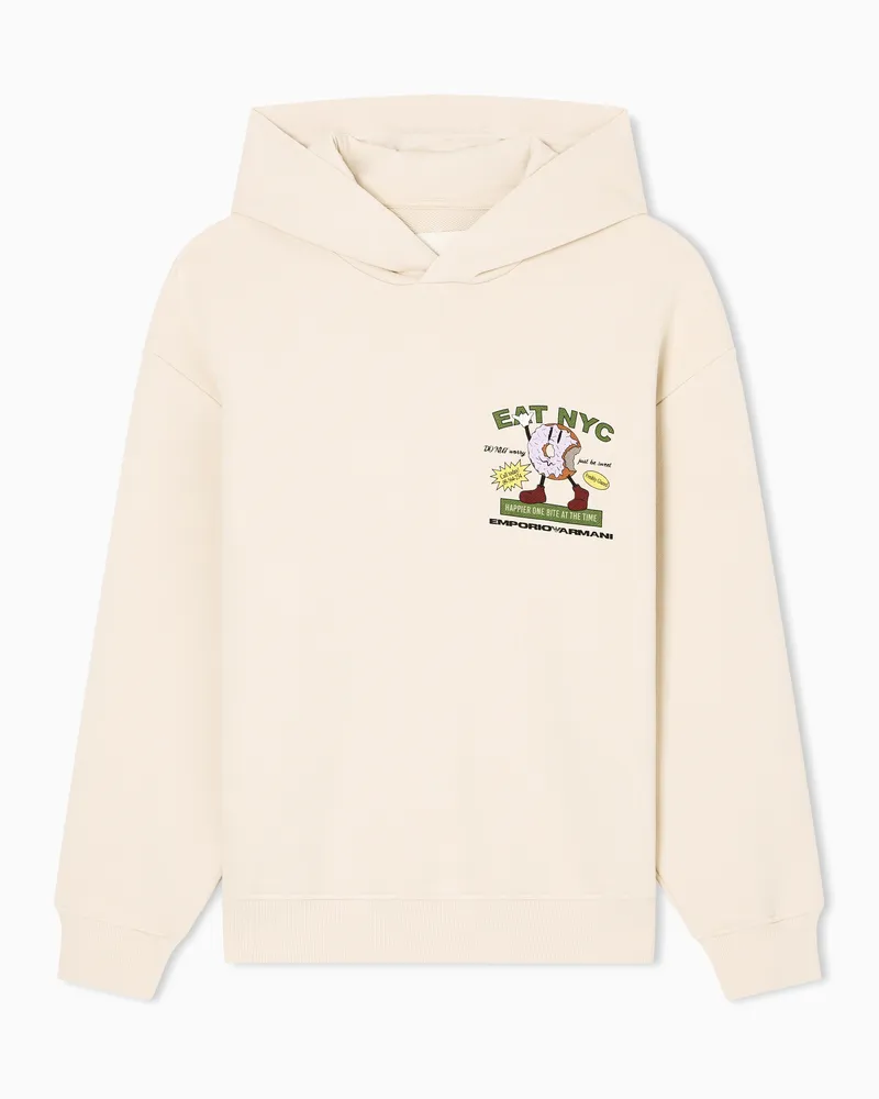 Emporio Armani EAT NYC Jersey-Sweatshirt mit Kapuze mit Print aus der New York Sonderkollektion Beige