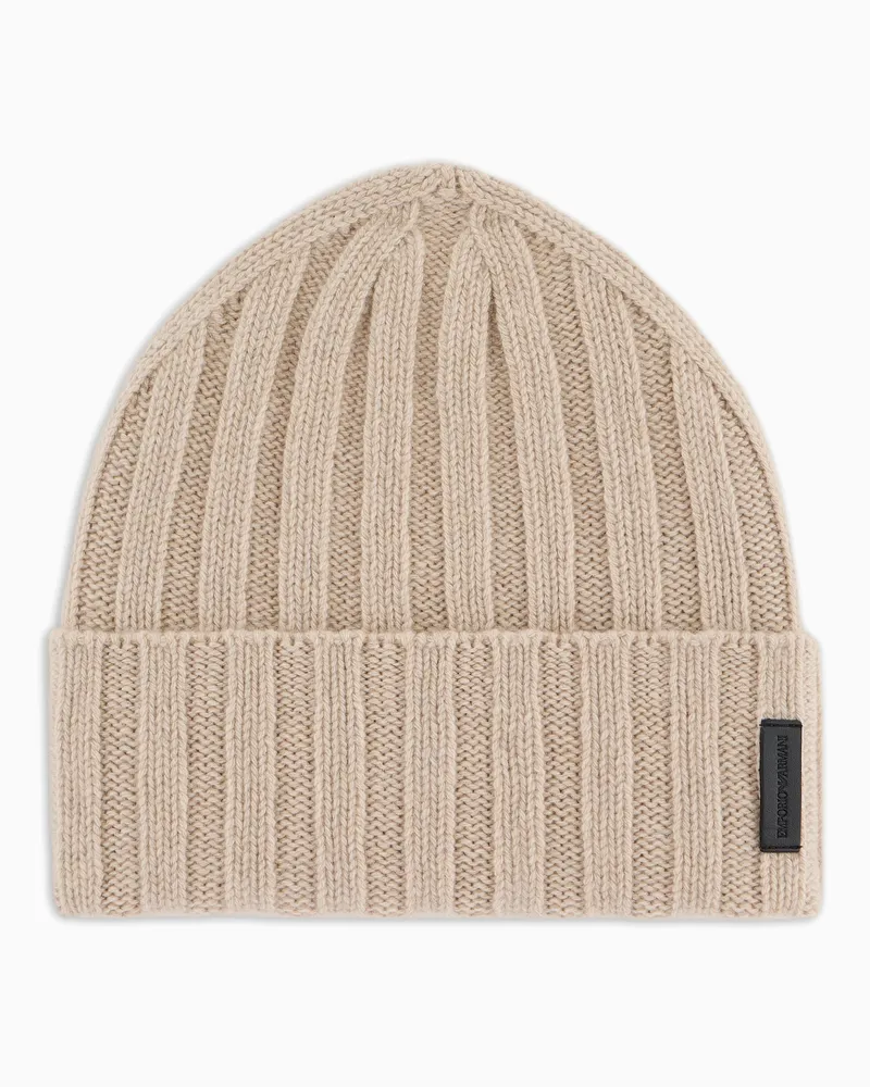 Emporio Armani Rippstrick-Mütze aus reinem Kaschmir Weiß