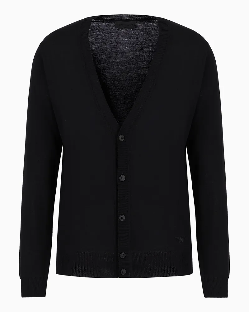 Emporio Armani Cardigan aus reiner Schurwolle mit V-Ausschnitt Schwarz