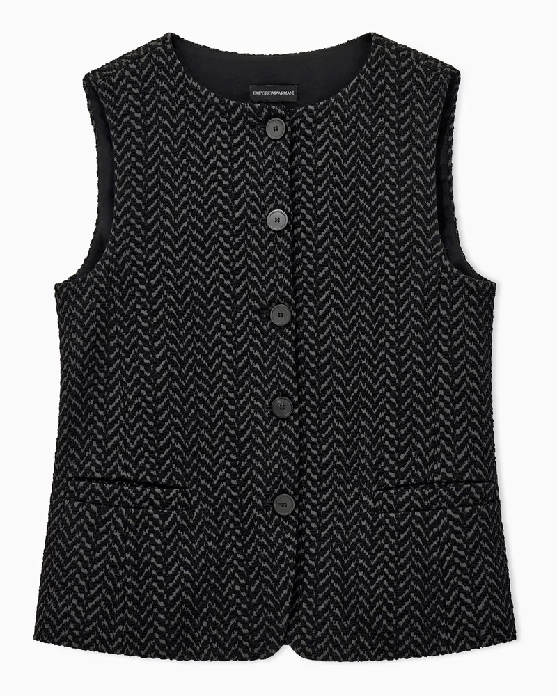 Emporio Armani Weste aus Jersey mit Fischgratmuster und Knopfleiste Schwarz