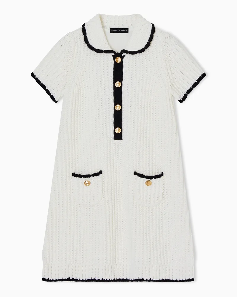 Emporio Armani Kleid aus Rippenstrick mit goldfarbenen Knöpfen Weiß