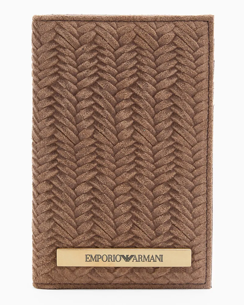 Emporio Armani ASV vertikales Kartenetui aus Veloursleder mit geprägtem Logo Braun