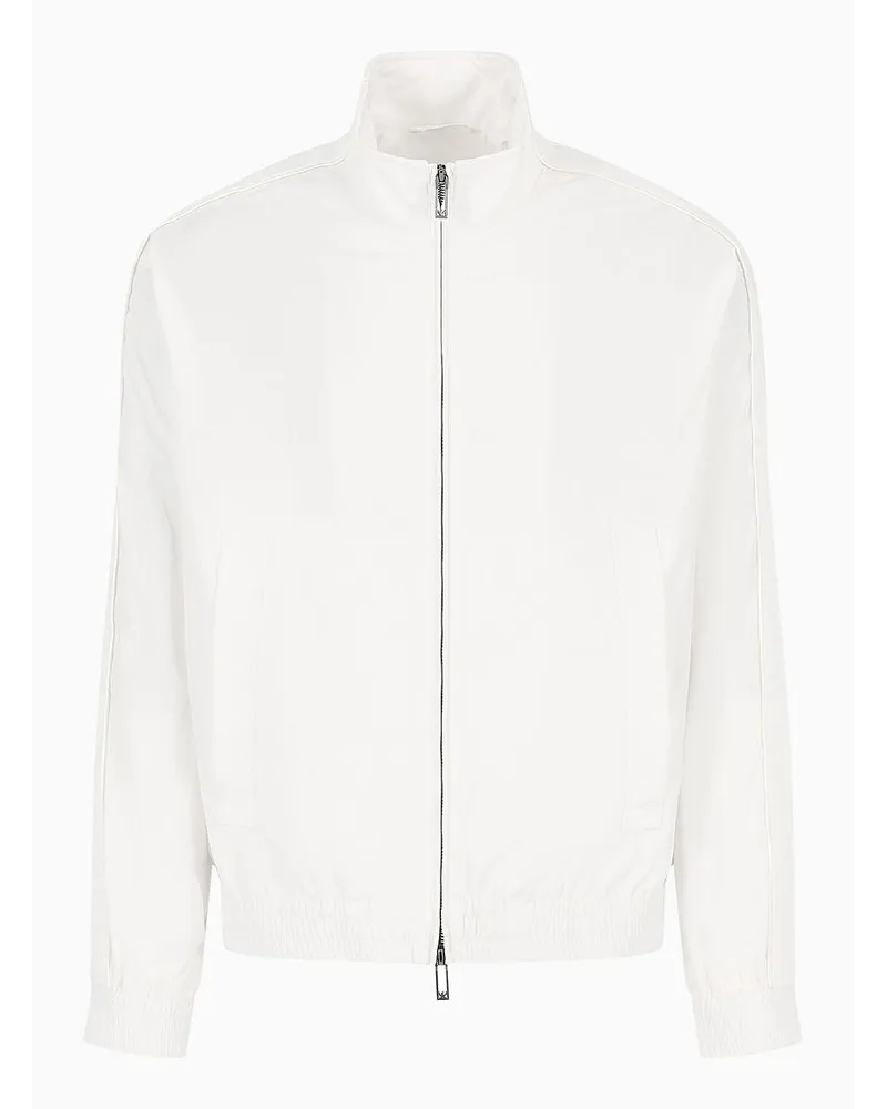 Emporio Armani Blouson mit Durchgehendem Reißverschluss und Logoband, Gefertigt aus Leichtem Nylon Weiss