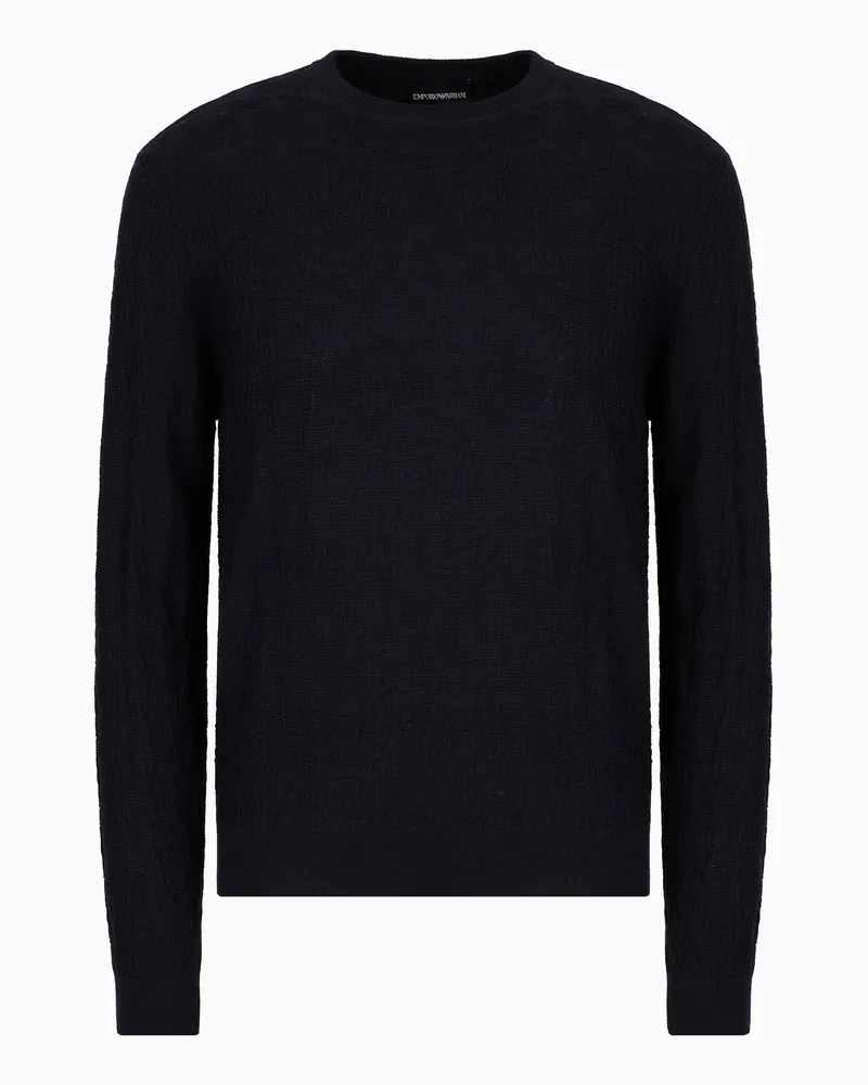Emporio Armani Pullover aus einem Lyocell-Woll-Mischgewebe mit Fangmaschen Marineblau