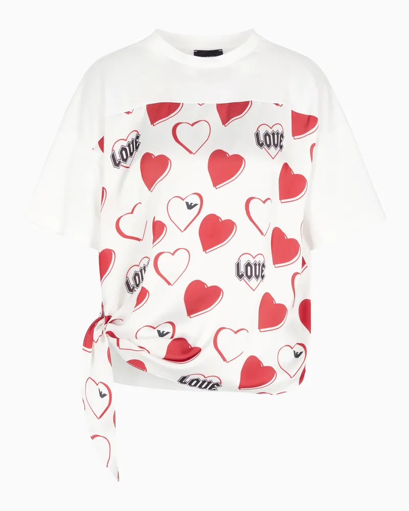 Emporio Armani ASV T-Shirt aus Jersey mit Satin-Einsatz aus der Sonderkollektion zum Valentinstag Weiß