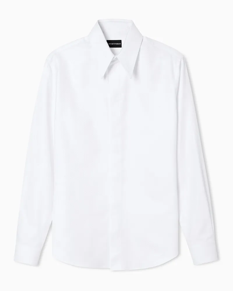 Emporio Armani Hemd aus strukturiertem Gewebe in Twill-Optik Weiß