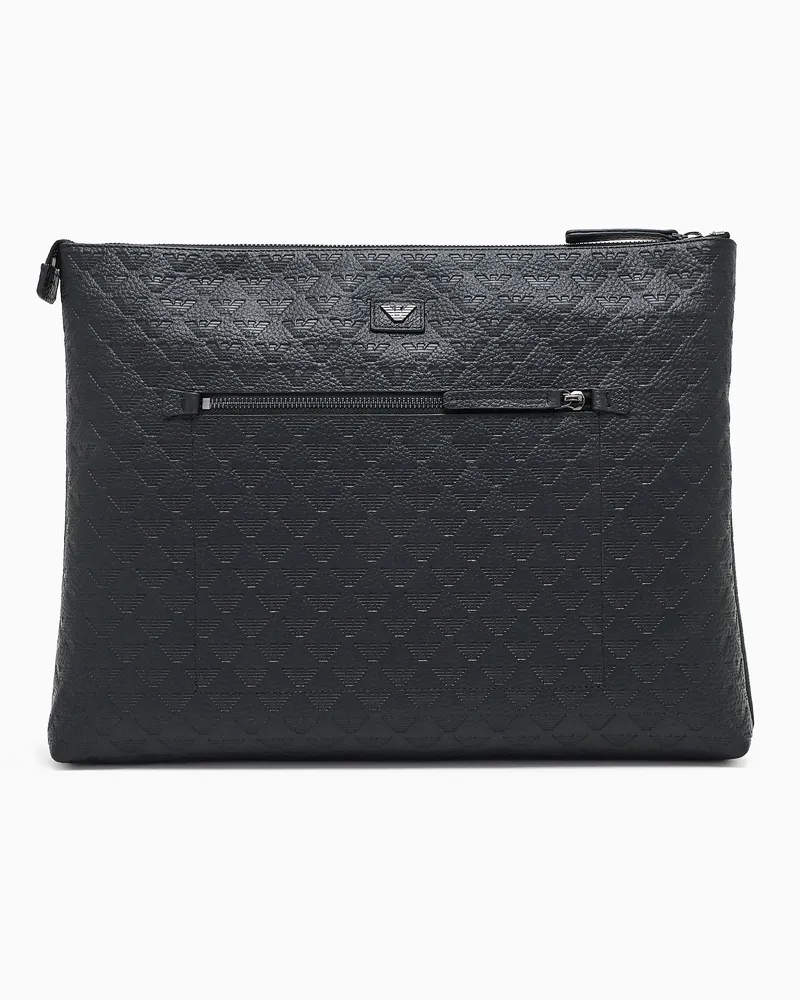 Emporio Armani Brieftasche in Beutel-Form aus Leder mit durchgehender Adler-Prägung Schwarz