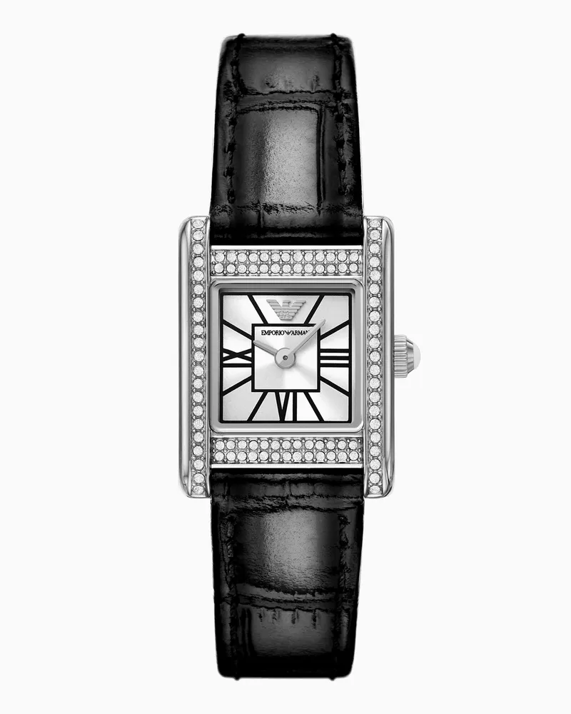 Emporio Armani Zweizeigeruhr mit Lederarmband in Schwarz Mehrfarbig