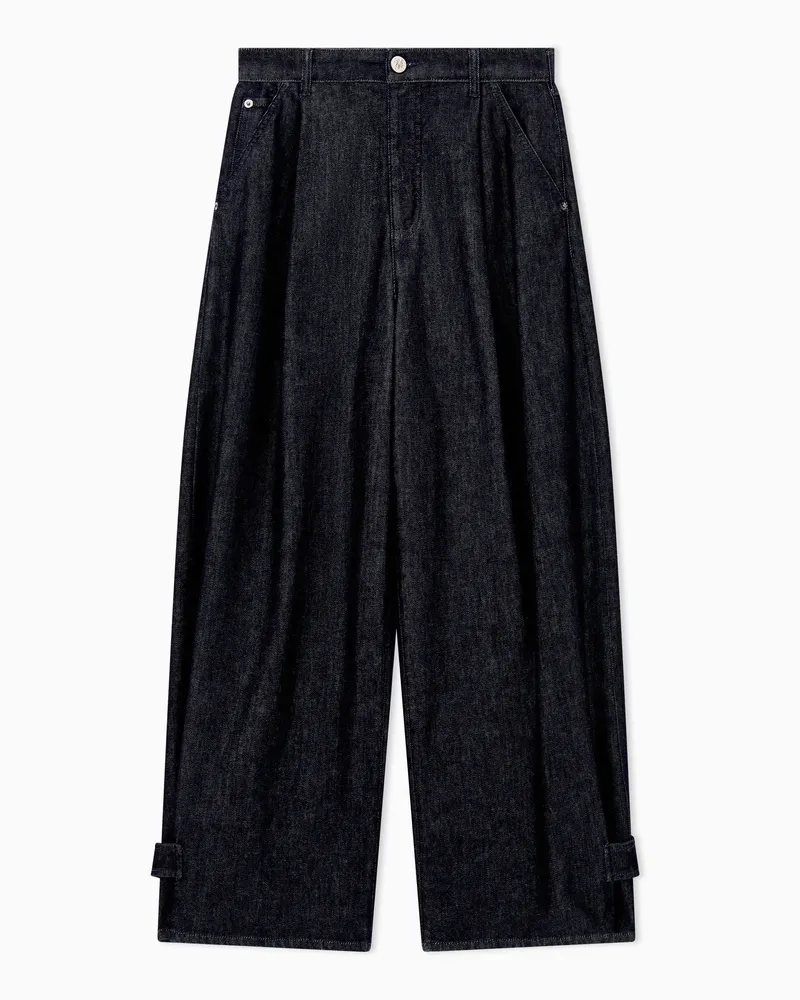 Emporio Armani Weite Jeans aus Baumwolle und Kaschmir mit Bundfalten Blau