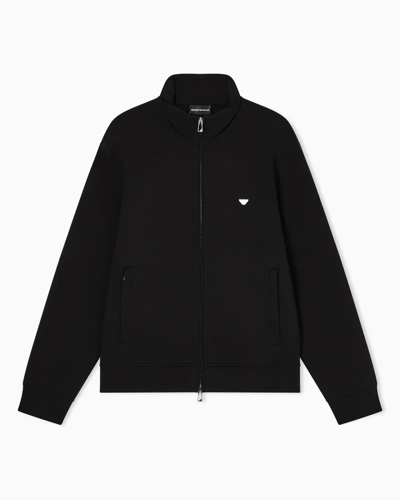 Emporio Armani Sweatshirt mit durchgehendem Reißverschluss aus doppellagigem Jersey mit Kapuze und gesticktem Mikro-Adler Schwarz