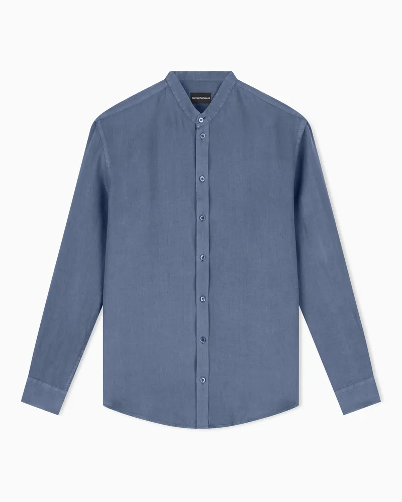 Emporio Armani Hemd aus Leinen mit Stehkragen und langen Ärmeln Violett