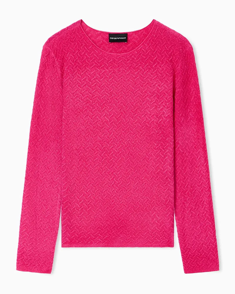 Emporio Armani Chenille-Pullover mit unregelmäßig geprägtem Chevron-Motiv Pink