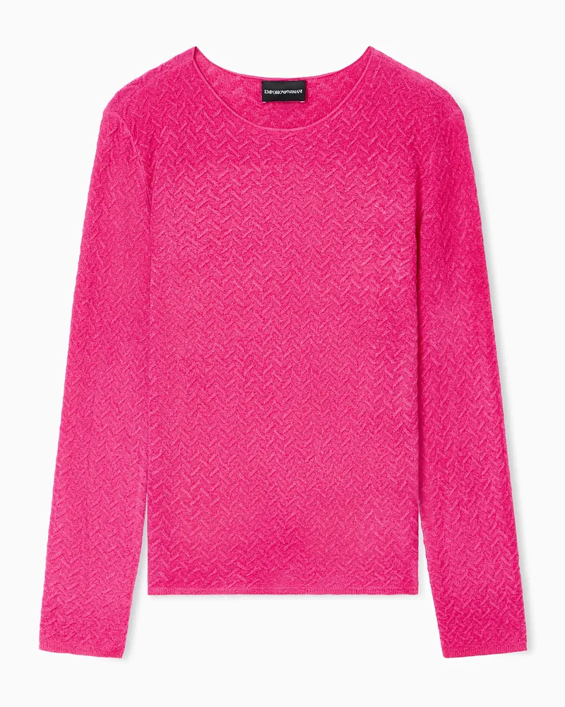 Emporio Armani Chenille-Pullover mit unregelmäßig geprägtem Chevron-Motiv Pink