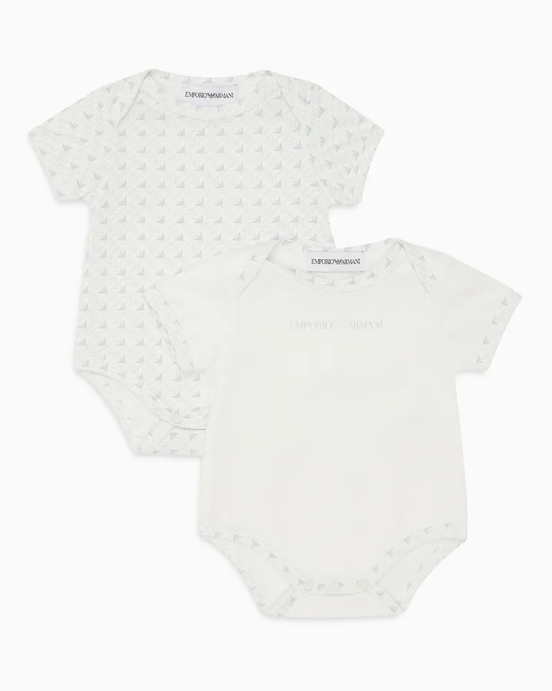Emporio Armani 2er-Pack Body aus Jersey mit Logo und Optical-Adler-Print Hellblau