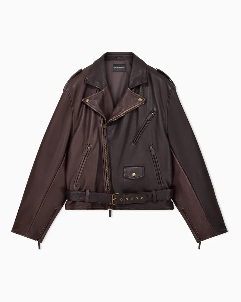 Emporio Armani Bikerjacke aus Nappaleder mit asymmetrischem Reißverschluss Braun