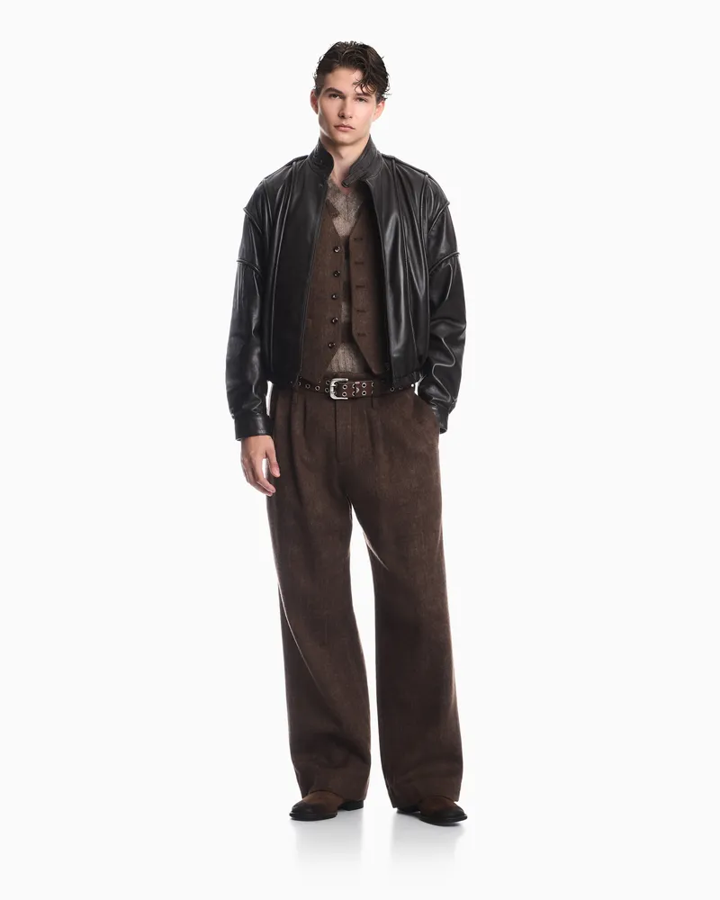 Emporio Armani Bikerjacke aus Nappaleder mit asymmetrischem Reißverschluss Braun