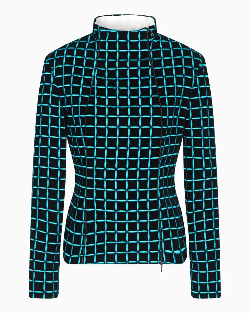 Emporio Armani Samt-Jacke mit gesticktem Karo-Muster Blau