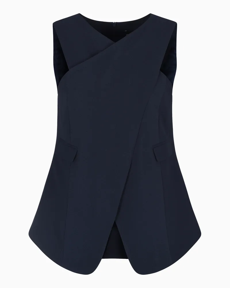 Emporio Armani Top aus elastischem Sablé-Stoff mit Überkreuzung Blau