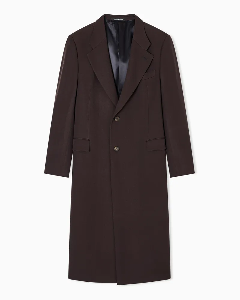 Emporio Armani Einreihiger Mantel aus Granité-Schurwolle Braun