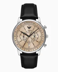 Emporio Armani Chronographenuhr aus Schwarzem Leder mit Telemeter Silber