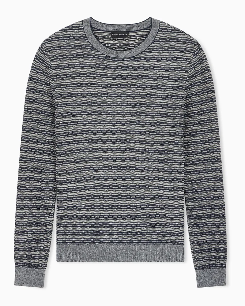 Emporio Armani Pullover aus Schurwolle mit Jacquard-Muster, Signature Sonderkollektion Marineblau