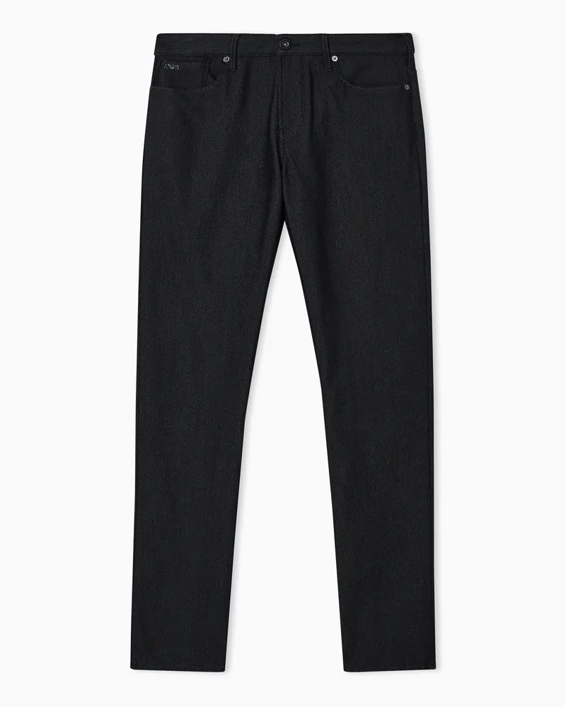 Emporio Armani Jeans J06 in Slim Fit aus mikrostrukturiertem Baumwollmischgewebe mit Punkten Schwarz