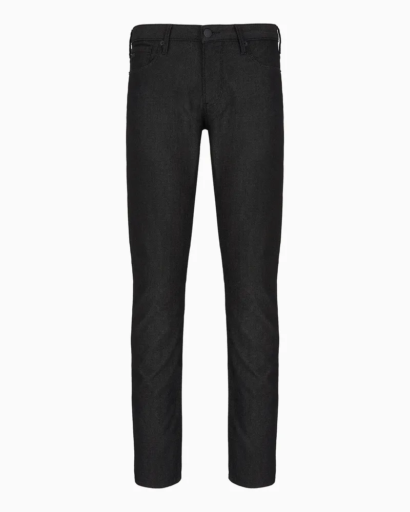 Emporio Armani Jeans J06 in Slim Fit aus mikrostrukturiertem Baumwollmischgewebe mit Punkten Schwarz