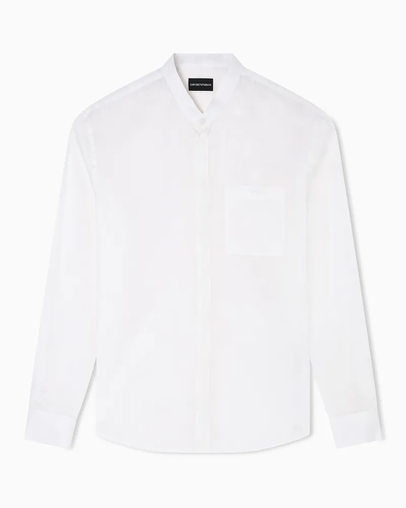 Emporio Armani Hemd mit Grandad-Kragen, gefertigt aus Leinenchambray-Seiden-Mischung Weiß
