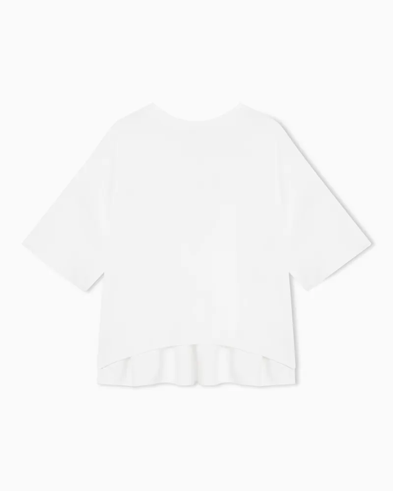 Emporio Armani Interlock jersey T-shirt with ruffles Weiß