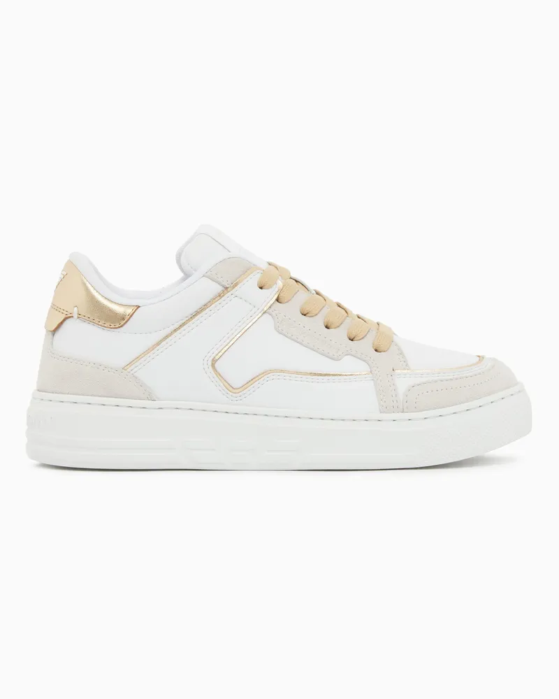 Emporio Armani Sneaker aus Leder mit Gold-Details Weiß