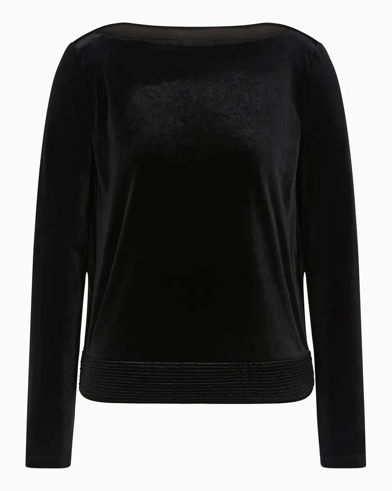 Emporio Armani Sweatshirt aus Stretch-Chenille mit U-Boot-Ausschnitt Schwarz