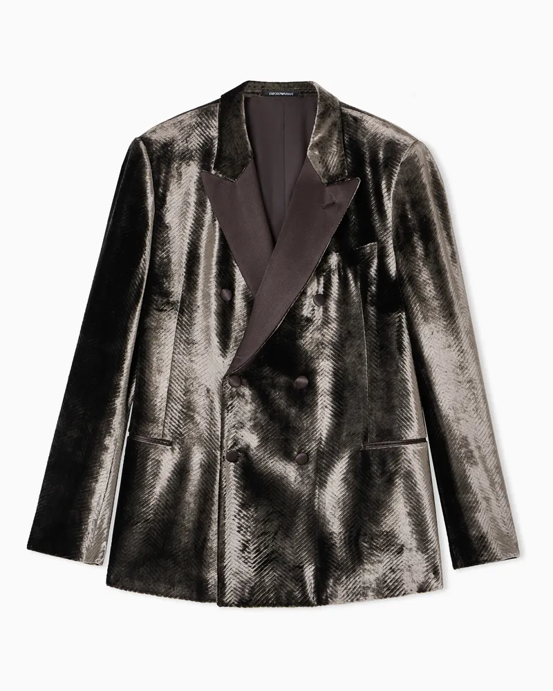 Emporio Armani Einreihiges Sakko aus geprägte, Samt mit Chevron-Motiv Braun