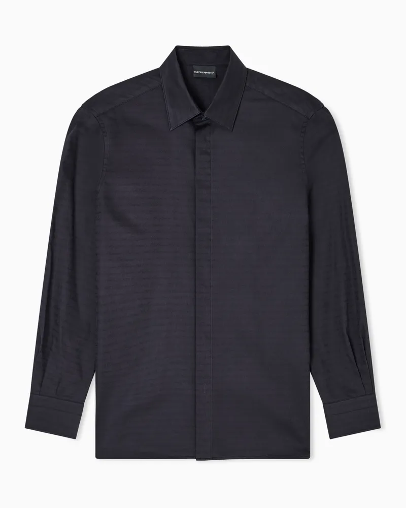 Emporio Armani Hemd aus Baumwolle mit Logo als Allover-Jacquard Schwarz