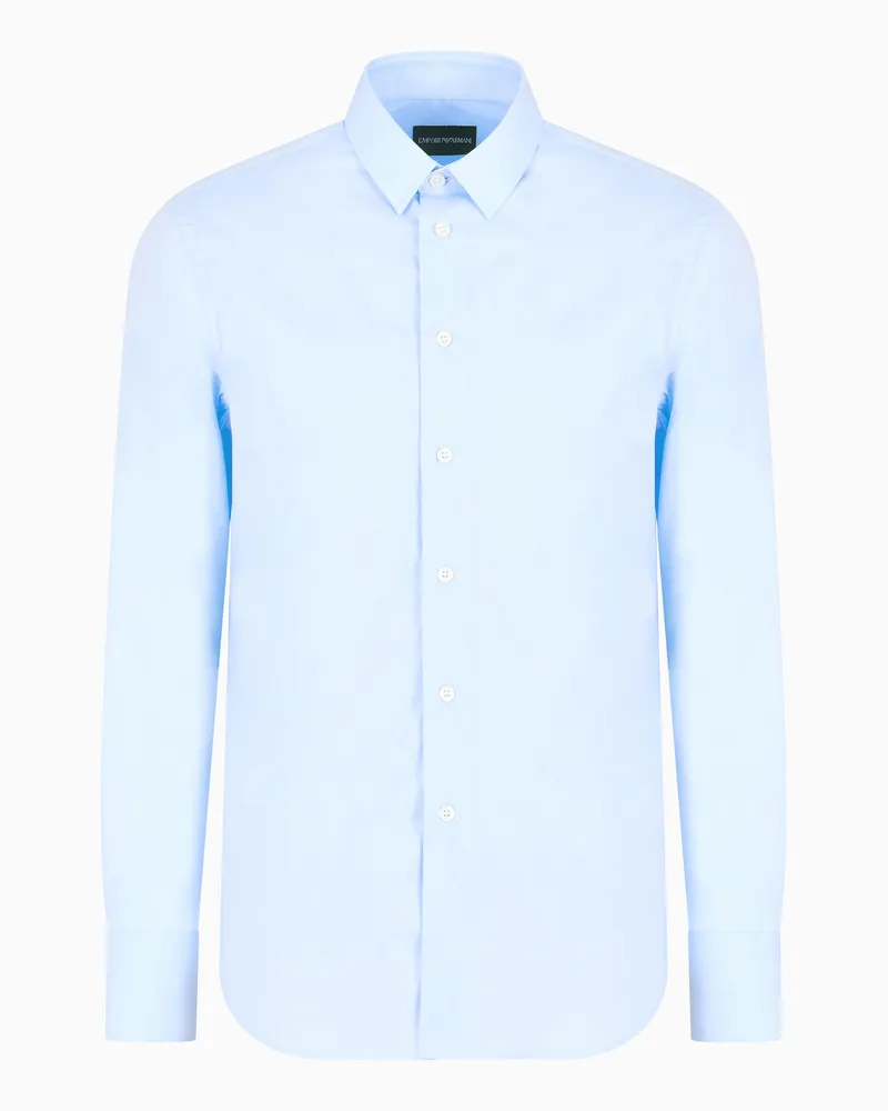 Emporio Armani Bluse aus elastischem Baumwollpopeline Hellblau