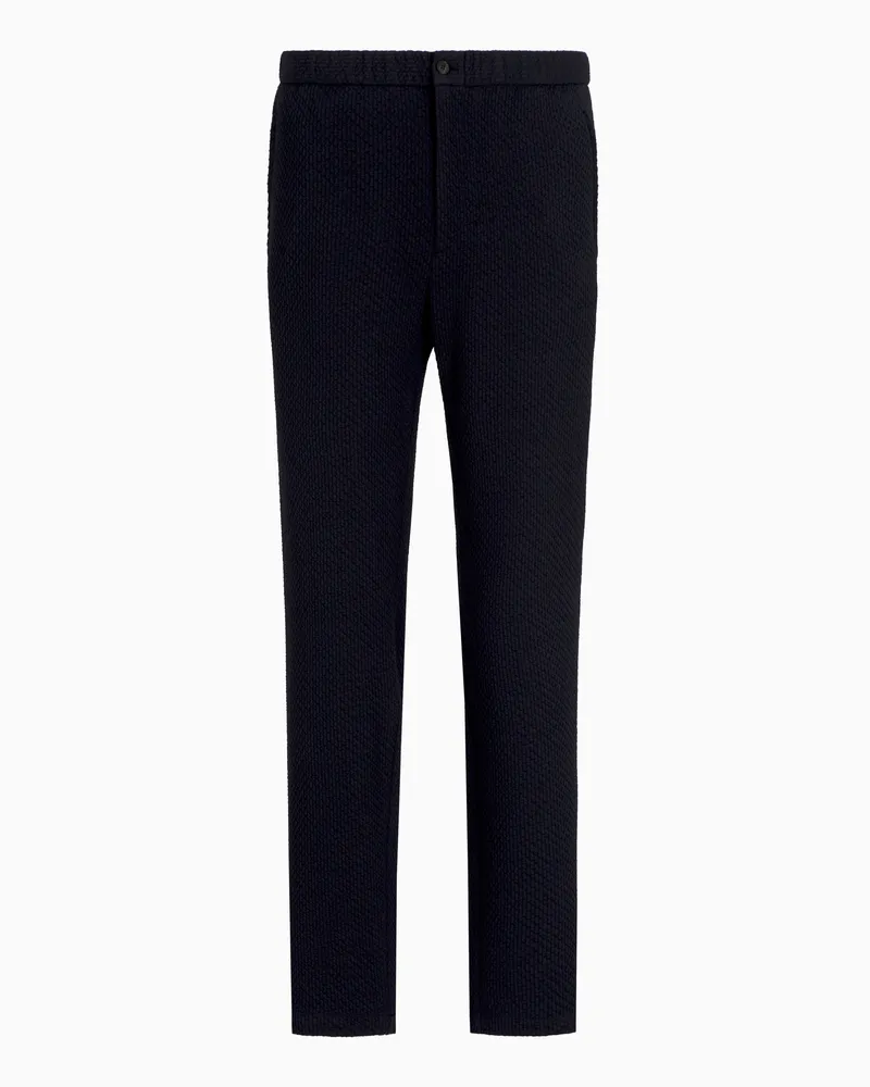 Emporio Armani Hose Strick-Jersey aus einer Schurwollmischung mit Stretchanteil in 3D-Optik Marineblau